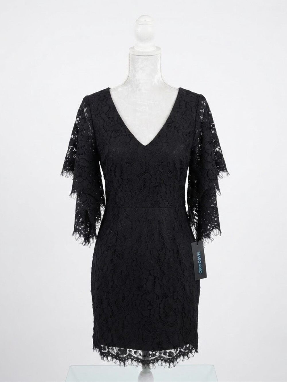 Guess by Marciano Black Lace Mini Dress with Scalloped Sleeves